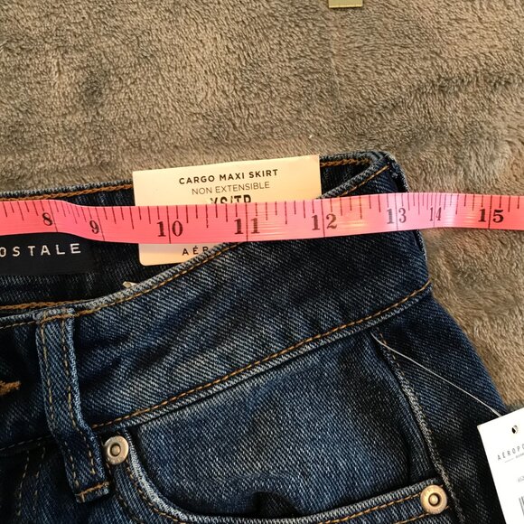 NWT Aeropostale cargo maxi denim skirt women's XS slit pockets dark retro 90's - Picture 10 of 11
